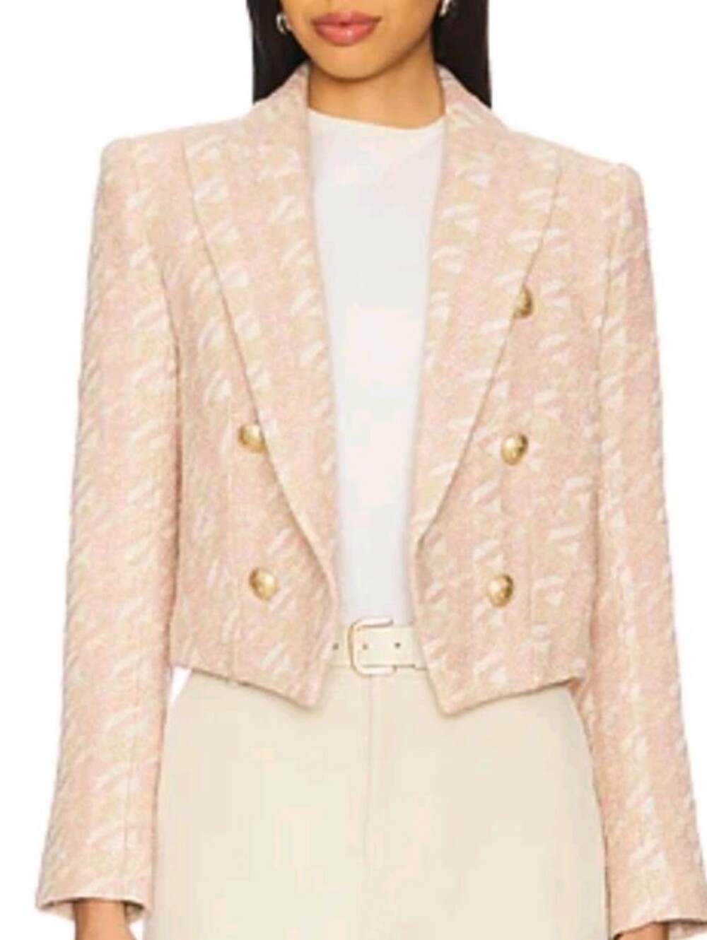 L'AGENCE Women's Size 18 Lila Pink Houndstooth Boxy Crop Blazer Jacket Msrp $625